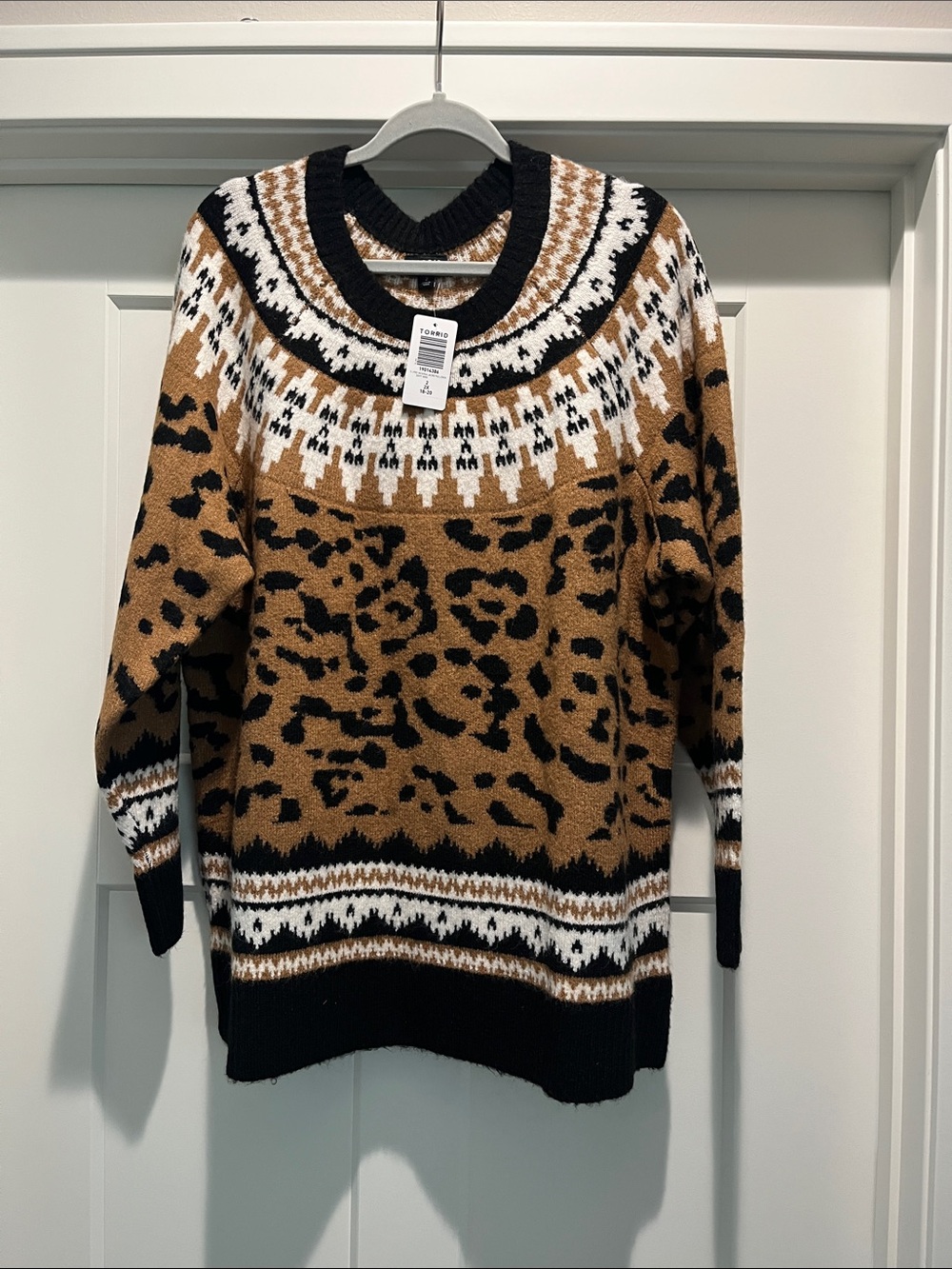 NEW torrid Leopard Fair Isle Crewneck Sweater - Brown/Black/White